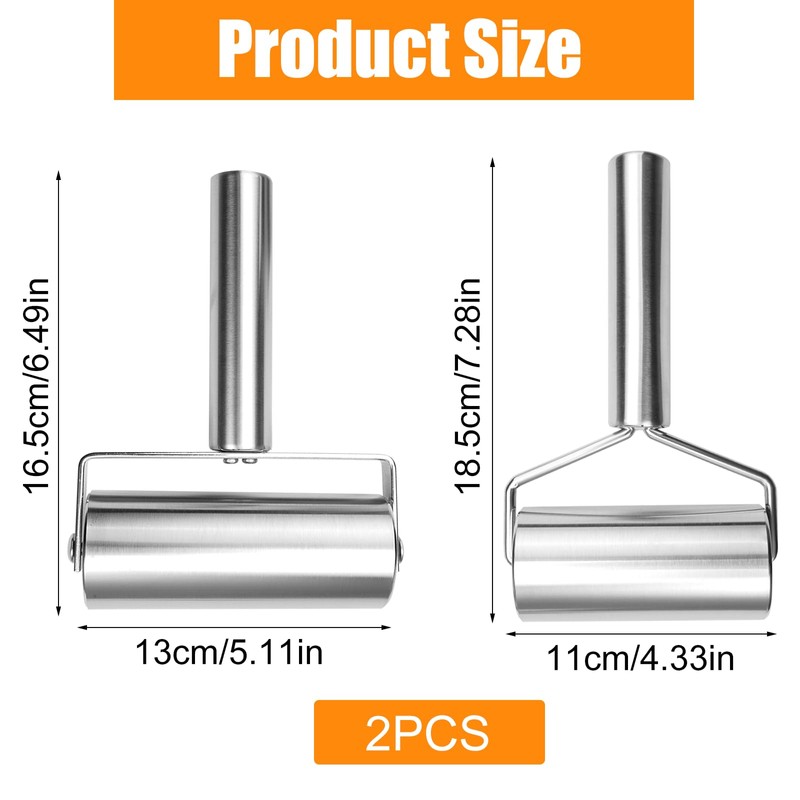 Pack of 2 Rolling Pin, Small Stainless Steel, Small and