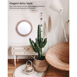 Poeme Boho Wall Mounted Mirror Round Mirror Decorative Hanging Mirror 15 Inch Circle Rattan Mirror Boho Bedroom Decor Farmhouse Mirror Living Room Bathroom Decor Boho Furniture for Girl