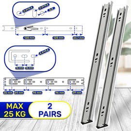 2 Pairs Ball Bearing Drawer Runners 350 mm x H 35 mm - Full Extension Telescopic Draw Runners Replacement - Warranty 10 Years - MONTERAL