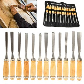 12 Piece Set Professional Wood Carving Sharp Hand Chisel DIY Tools 8 inch,Woodworking Gouges for Beginners, Hobbyists and Professionals, with Black Case
