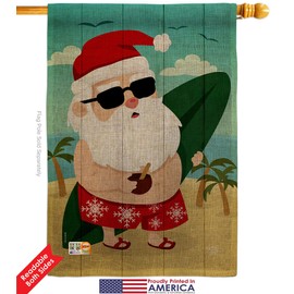 Santa Vacation Burlap House Flags 2 pcs Pack Wintertime Christmas Marry Xmas Present Reindeer Season Snow Small Decorative Gift Yard Banner Double-Sided Made In USA 28 X 40