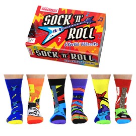 United Oddsocks- Sock n Roll- Box of 6 Colourful Mix & Match Rock and Roll Socks for Men,UK 6-11 | EUR 39-46 | US 7-12. Fun and Quirky Birthday,Christmas,Father's Day Gift for Men