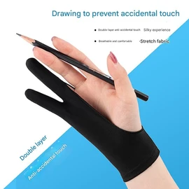 Double layer anti misoperation thick spandex two finger gloves, flat drawing, sketching, pure handmade gloves (Black, M)
