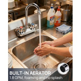 Sepaitek Leak-Free Commercial Sink Faucet Wall Mount 4 inch Center - 3.5" Gooseneck Faucet for Restaurant Triple Sink, Hand Sink & Bar Sink, 2 Hole Dural Handles, Ceramic Cartridge, Brass Construction