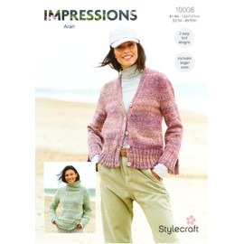 Stylecraft Impressions Aran Knitting Pattern - 10008 Ladies Sweaters