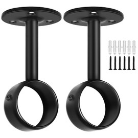 Ceiling Mount Curtain Rod Bracket, Heavy Duty Curtain Rod Holders Brackets Black Ceiling Curtain Hooks Hangers Fit for 1-1/4 Inch Drape Poles, Set of 2