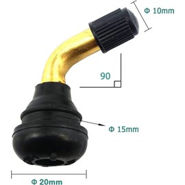 KEWAYO 4pcs Valve Stem Bent 90 Degree Angled Brass Stem, Snap-in Rubber Base Tubeless Tire Rim Valve for Motorcycle, Scooter, ATV