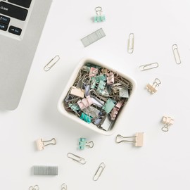 Mecaikru Ceramic Paper Clip Holder for Desk Cute Binder Holder Paperclip Holders for Office Paper Clips Dispenser Organizer desk décor (white)