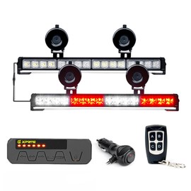 Xprite White & Red LED Emergency Strobe Visor Lights, Interior Windshield Visor Safety Flashing Light Bars for for Construction Vehicles Trucks Vans