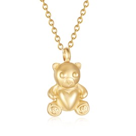 SIYUU Teddy Bear Urn Nekclaces for Ashes Jewelry Bear Toys Cremation Urn Necklace Memorial Ash Holder Keepsake Locket Pendant (Gold)