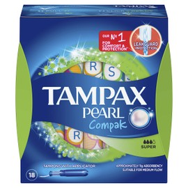 Tampax Pearl Compak Tampons Super, Medium, 18 Count