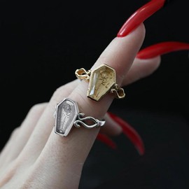 Joliernelle Stainless Steel Coffin Ring for Women Gold Rose Flower Cubic Zirconia Rings Size T 1/2