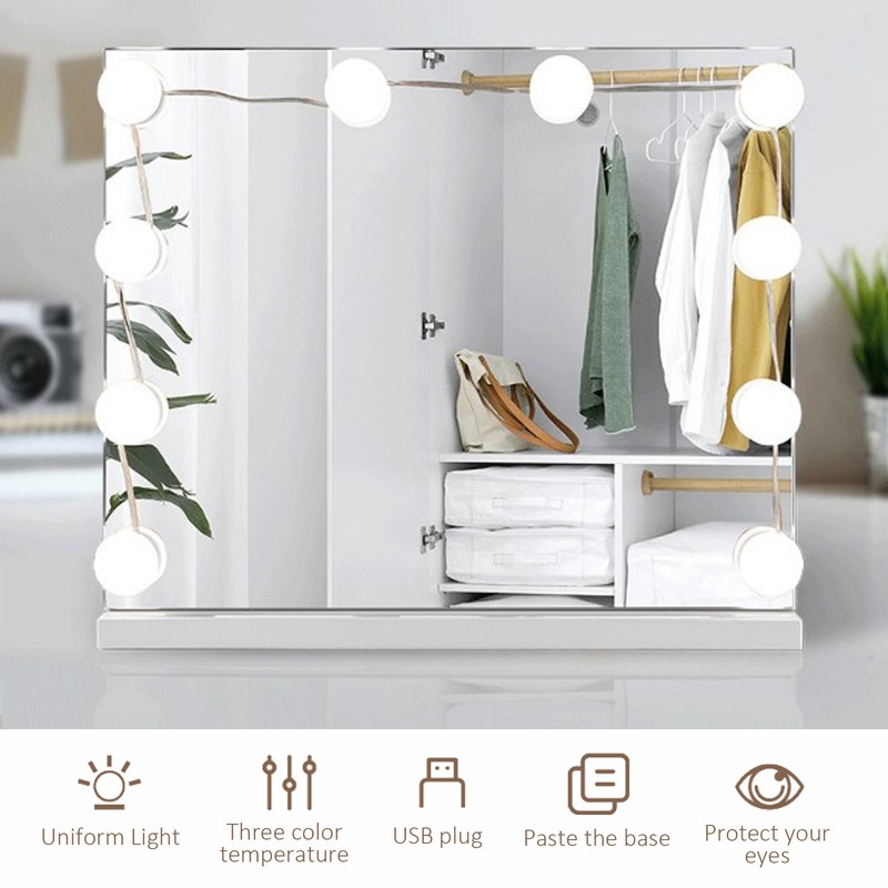 LED Mirror Lights Kit Stick on 3 Color Temperature Makeup