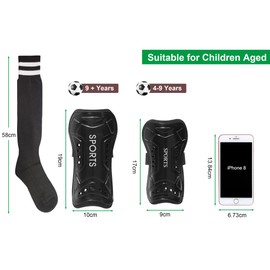 SumDirect Kids Soccer Shin Guards - Large Football Shin Pads for 9+ Years, Youth Child Shin Guards, Child Soccer Shin Pad, Perforated Breathable Soccer Shin Guards Board with Socks (Black)