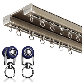YXHOMME Double Row Ceiling Curtain Track - Double Rails for Curtains, Drapes, Room Dividers - Ceiling Mounted Curtain Track System - Sliding Curtain Rail (Champagne, 2M)