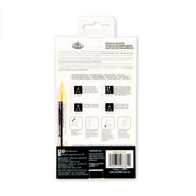 Royal & Langnickel 4 x Gold Acrylic Paint Markers Sizes