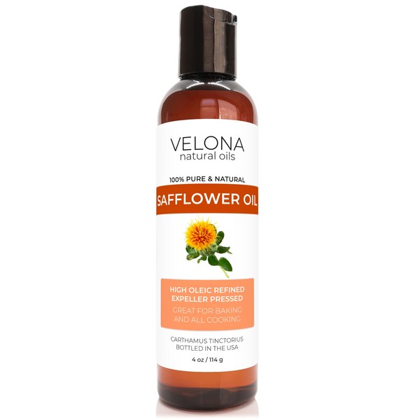 velona Safflower Oil 4 oz | 100% Pure and Natural Carrier Oil | Refined, Cold Pressed | Cooking, Skin, Hair, Body & Face Moisturizing | Use Today - Enjoy Results