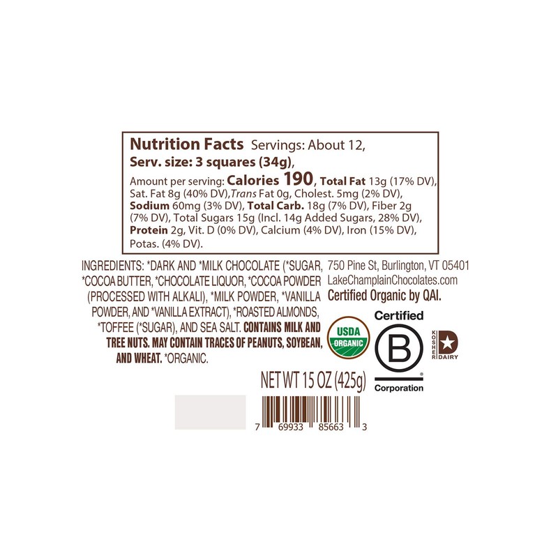 Lake Champlain Assorted Organic Chocolate Squares Gift jar, 35 Pieces,