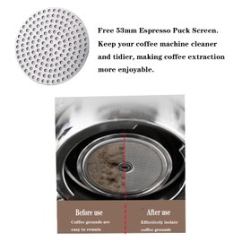 53mm Espresso Tamper, Premium Barista Coffee Tamper with Calibrated Spring, Stainless Steel Base, for Breville Series 54mm Portafilter Basket, Adjustable Depth, Espresso Manual Tamper (Black)