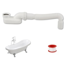 Low Profile 1 1/2 P Trap, Flexible Bathtub Shower Drain Pipe, Suitable for Freestanding Bathtub RV Bathtub(white)