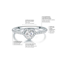 Trilani Women's Heart Engagement Ring 925 Sterling Silver with White Zirconia Brilliant Cut Proposal Ring Solitaire Ring, Silver, Cubic Zirconia