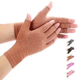 Duerer Guantes de compresión para artritis, para mujeres y hombres, para RSI, túnel carpiano, reumatiodo, tendinitis, guantes sin dedos para escribir en computadora y trabajo diario (marrón, L)
