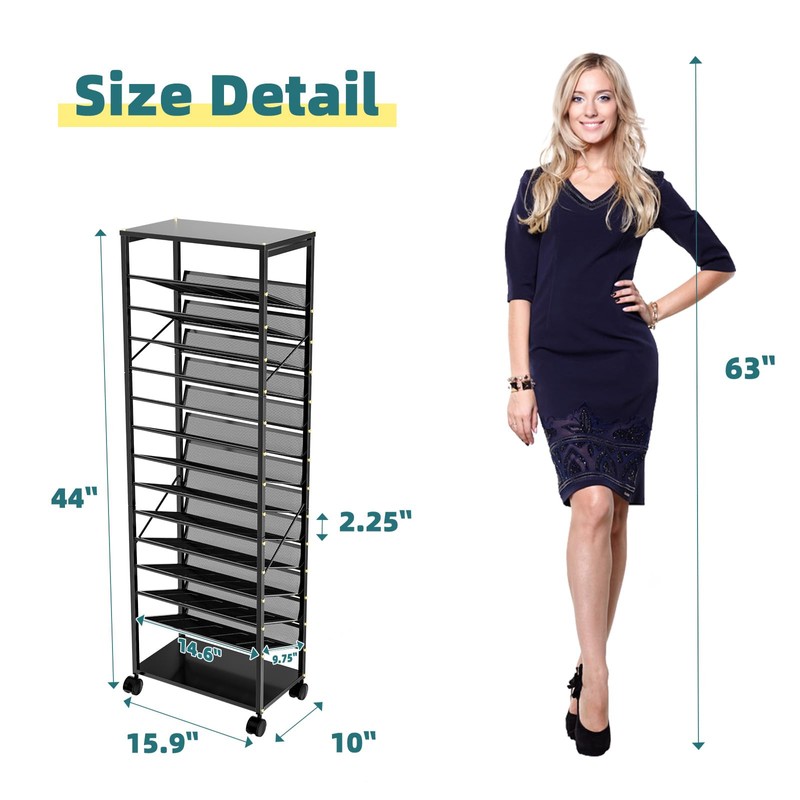 Ekisemio 15 Tier Rolling File Cart, Sturdy and Durable Desk