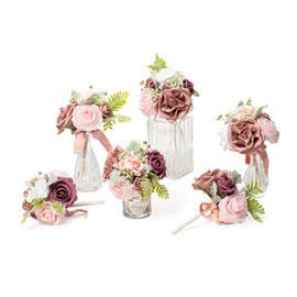 Ling's Moment Dusty Rose Wedding Centerpieces Flowers Mini Bridesmaid Bouquets Set of 6 Pink Pre-Made Small Floral Wedding Table Floral Centerpieces (Dusty Rose)