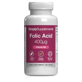 Folic Acid 400µg (Vitamin B9) | Supports Maternal Folate Status | Suitable for Vegans & Vegetarians | 360 Tablets = 12 Months' Supply | Pregnancy Care | Manufactured in The UK