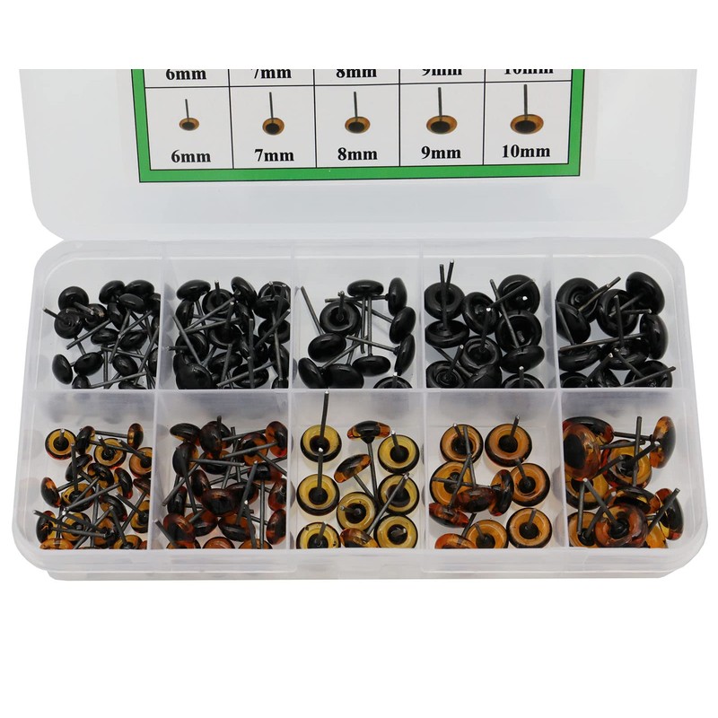140Pcs Needle Felting Eyes 6-10mm Mini Glass Amber with Black