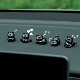 Rislobx Black Cat Car Dashboard Decorations, 5PCS Cute Cat Rearview Mirror Decor, Fun Car Interior Ornament Accessories for Women (Black)