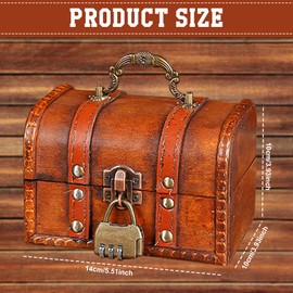 LPAMABA Vintage Wooden Treasure Chest Treasure Chest Wooden with Lock Pirate Chest Pirate Treasure Chest Children's Storage Jewellery Box for Storage and Decorating, 14 x 10 x 10 cm