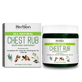 Herbion Naturals Chest Rub, Natural Soothing Ointment, Relieves Chest Congestion, Reduces Muscle Aches, Adults and Children 2 Years and above, 3.53 Oz