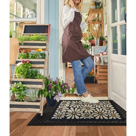 SHIYUE Spring Black Floral Decorative Doormat, Seasonal Summer Low-Profile Switch Rug Door Mat Floor Mat for Indoor Outdoor 17x29 Inch SYCH04