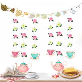 7 Piece Tea Party Decorations Tea Party Banner Floral Tea Party Garland Decorations Afternoon Tea Party Supplies Birthday Wedding Gender Reveal Dessert Table Decorations