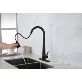 KUIKUI Kitchen Faucet with 20" Pull Down Sprayer, Single Lever Pull Out Kitchen Sink Faucets Gooseneck Spot, Matte Black