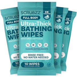 Scrubzz - Toallitas de baño extra grandes sin enjuague para adultos - 40 paños desechables para limpieza corporal para hombres, mujeres y...