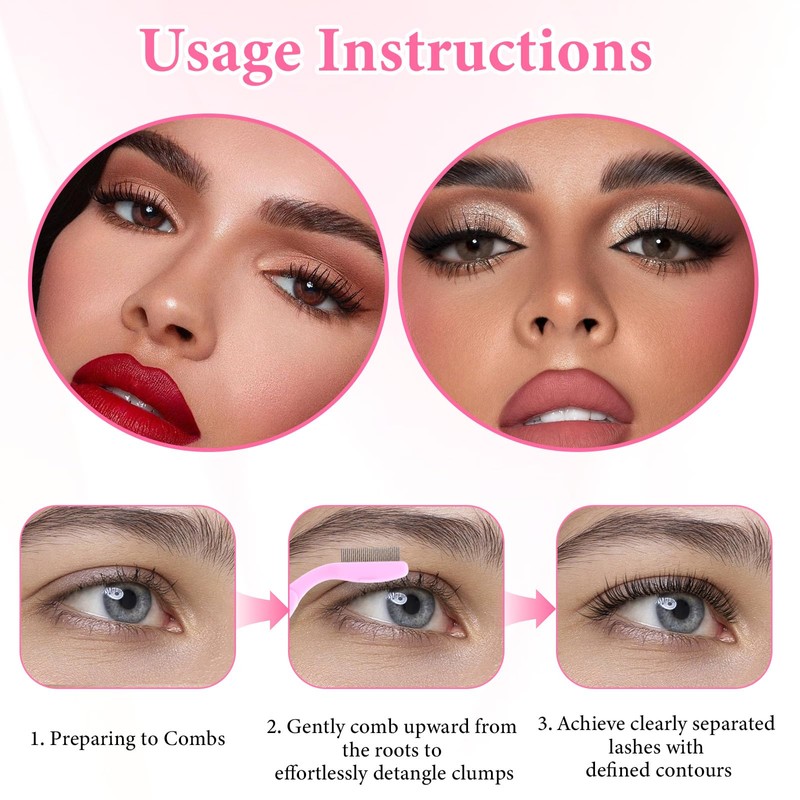 4 Pcs Folding Eyelash Comb with Metal Teeth, Durable Portable