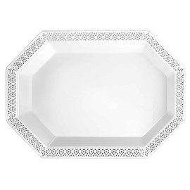 9 x 13 inches White Pearl Plastic Tray Octagon Shape – Elegant & Durable Disposable Serving Tray for Weddings, Parties, Catering & Buffets, Easy Cleanup & Versatile Use (3)