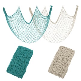 Decorative Fishing Net 80x40 Inch,YuanDe 2 Pack Beige & Aqua Picture Fish Net, Wall Photo Hanging Fishnet for Nautical Mermaid Pirate Ocean Theme Hawaii Beach Under The Sea Party Decoration