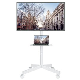 BONTEC Mobile TV Stand, Tilt Rolling TV Cart with Media Shelf and Locking Wheels, Fits 23-60” LED, LCD, OLED Flat Curved TVs, Holds Up to 88lbs, Max VESA 400x400mm, White