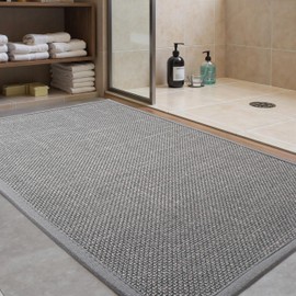AevitasX Bathroom Rugs Non Slip Bath Mat with Rubber-Backing Braided Absorbent Machine Washable Quick Dry Ultra Thin Bathroom Rugs Fit Under Door, 17" x 24" Grey Toilet Rug
