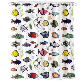 BECAN Fish Shower Curtain Clearance Abstract Fish Artistic Print White Background Polyester Fabric Bathroom Shower Curtain 72X72Inches