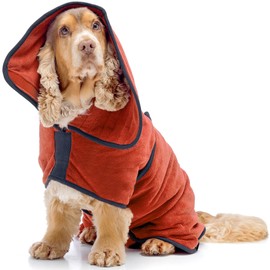 Lucky Pooch Luxurious Dog Bathrobe - Double Layer Dog Robe - Dog Drying Coat Dries Your Dog in Minutes, Super Absorbent Dog Bath Towel & Ultra Soft Dog Bath Robe in 1 Dog Towel Robe (S, Amber)