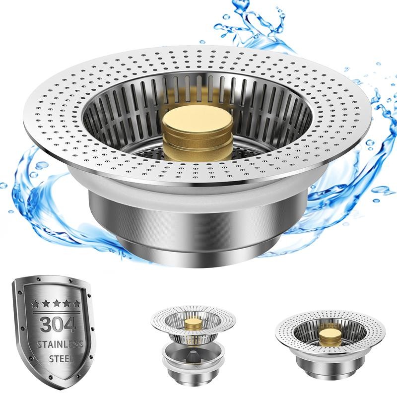 Fecoor Upgraded 3-in-1 Kitchen Sink Drain Strainer, Stainless Steel Sink