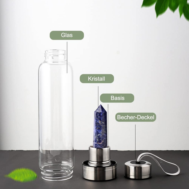 HINATAA Crystal Water Bottle, Removable Healing Natural Quartz Water Bottle,