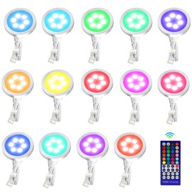 AXMVEZ RGB+Daylight White Color Changing Under Cabinet Lighting Kit,Under Cabinet LED Closet Lights Puck Light with IR Remote,Dimmable Under Counter Lighting for Wardrobe Kitchen Hard Wired 14 Lights