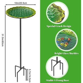 Bee Butterflies Watering Station, Standing Bee Feeder with Glass Marbles for Outside, Bee Bath Feeder with Metal Stakes Butterfly Puddler Garden Yard Déco (Green)