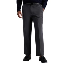 Haggar mens Premium No Iron Khaki Classic Fit Expandable Waist Flat Front Pant, Dark Grey, 36x29