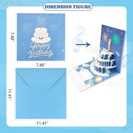 Musical Birthday Cards with Light and Music, 3D birthday Popup Cards for Men & Women– Plays Hit Song 'HAPPY Birthday' (Blue)